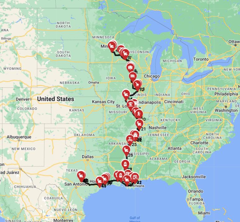 Map for Minneapolis to Austin